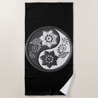 Serviette De Plage Black and Silver Floral Yin Yang