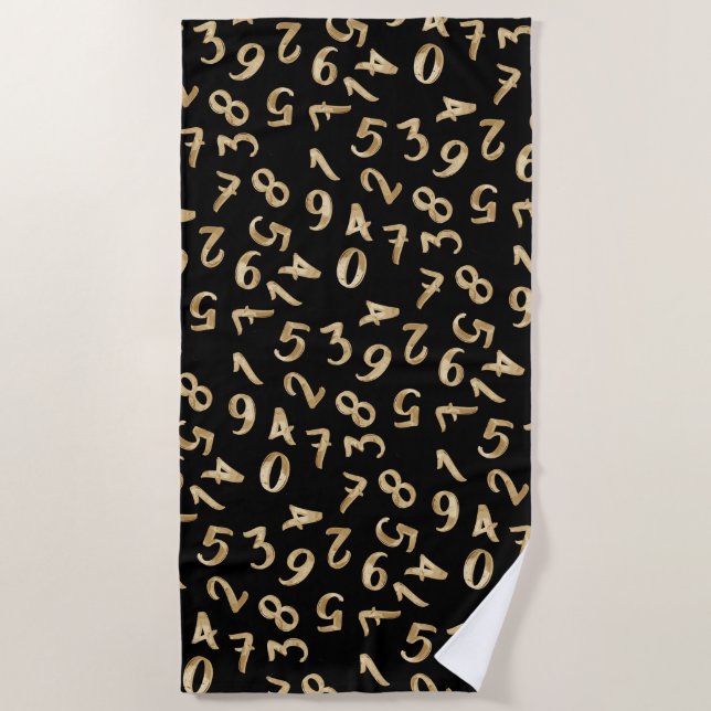 Serviette De Plage Black Gold Numbers Luxury Motif Chic Comptable (Devant)