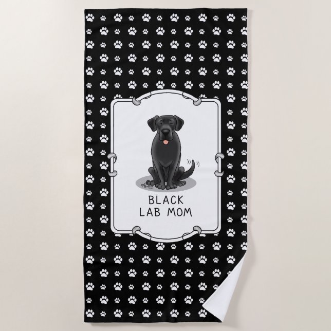 Serviette De Plage Black Lab Mom (Labrador Retriever Mom) mignonne ch (Devant)
