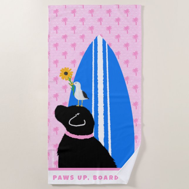 Serviette De Plage Black Lab Surf Dog Island Pink Beach Towne (Devant)