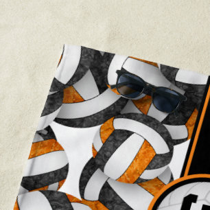 Serviette De Plage Black orange volleyball motif son numéro de maillo