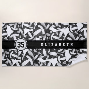 Serviette De Plage Black white volleyballs motif son nom personnalisé