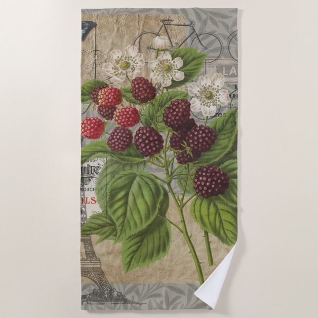 Serviette De Plage Blackberries Floral Garden Flower Papillon Art (Devant)
