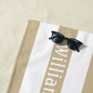 Serviette De Plage Blanc Brown Cabana Stripes Personnalisées