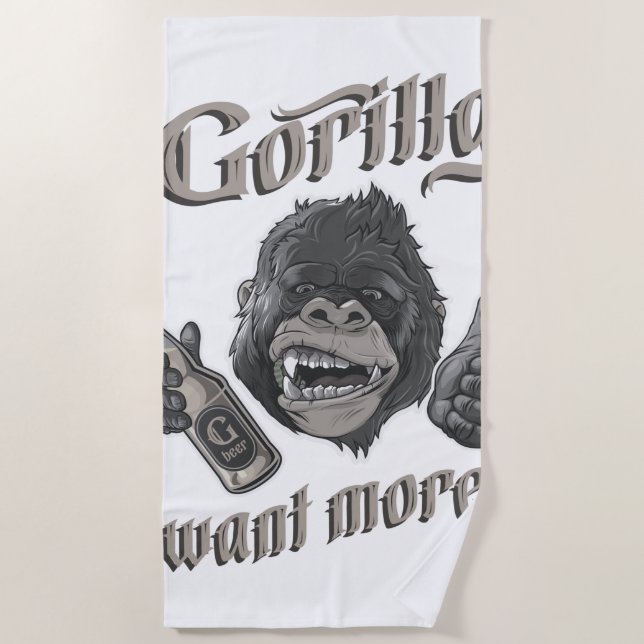 Serviette de plage blanche de la bière de Gorilla (Devant)