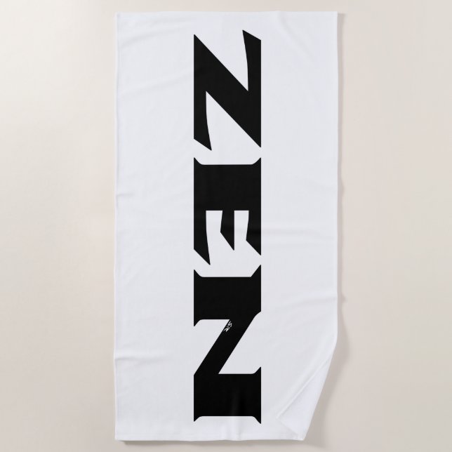 Serviette de plage blanche en noir zen (Devant)
