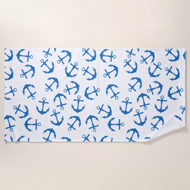 Serviette de plage blanche et Ancre bleue (Devant)