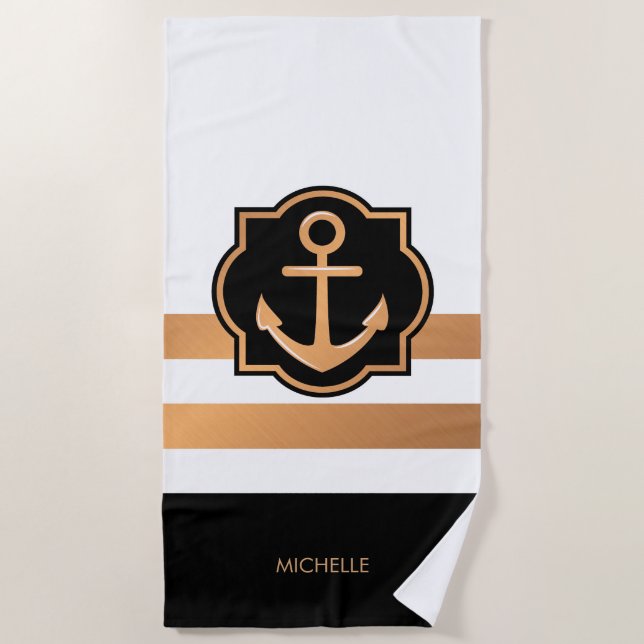 Serviette De Plage Blancs noirs et dorés (Devant)
