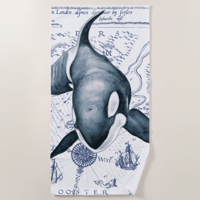Serviette De Plage Bleu antique d'orque (Devant)