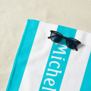 Serviette De Plage Bleu Aqua   Cabana Stripes Personnalisées