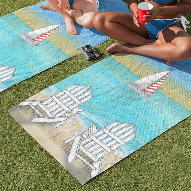 Serviette De Plage Bleu Aquarelle Simple Plage côtière Voilier (Créateur téléchargé)