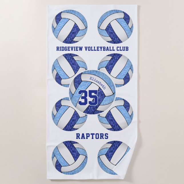 Serviette De Plage bleu blanc couleur de l'équipe nom volleyballs (Devant)