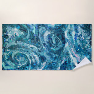 Serviette De Plage Bleu Blanc Turquoise Mer vague Splash Abstraction