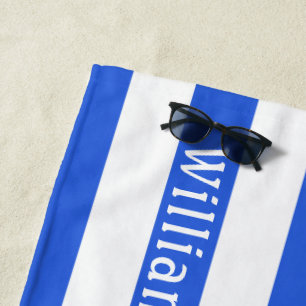 Serviette De Plage Bleu bleu marine Cabana Stripes Personnalisées