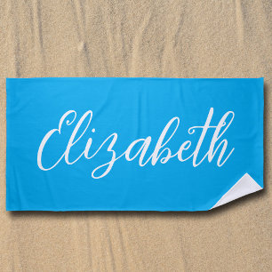 Serviette De Plage Bleu Clair Écriture Manuscrite Personnalisée Cool
