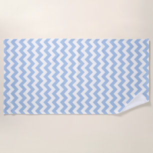 Serviette de plage bleu-clair et blanche de zigzag