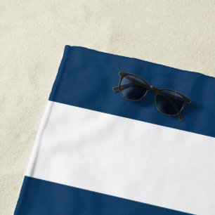 Serviette De Plage Bleu de marine, Blancs, Motif rayé