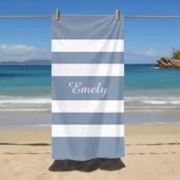 Serviette De Plage Bleu Dusty moderne rayé