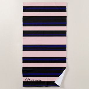 Serviette de plage bleu et rose personnalisée