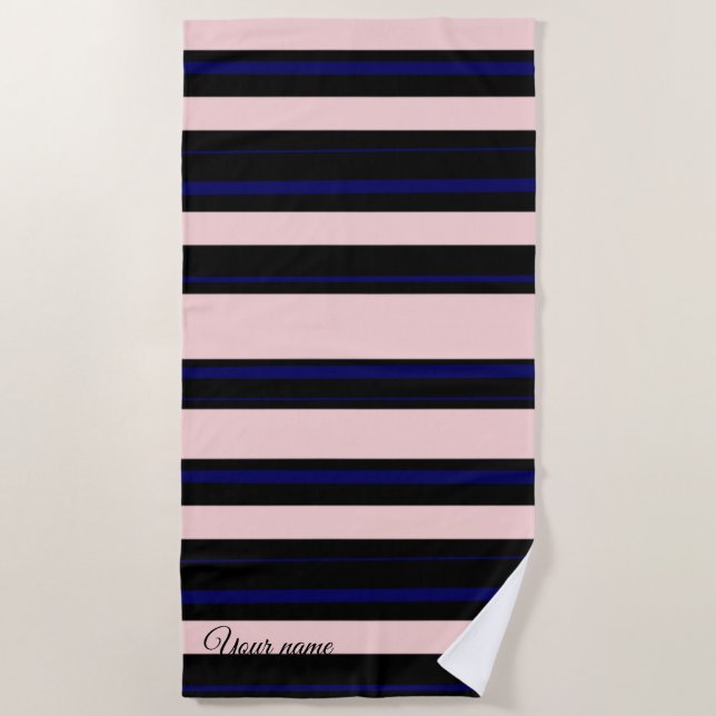 Serviette de plage bleu et rose personnalisée (Devant)