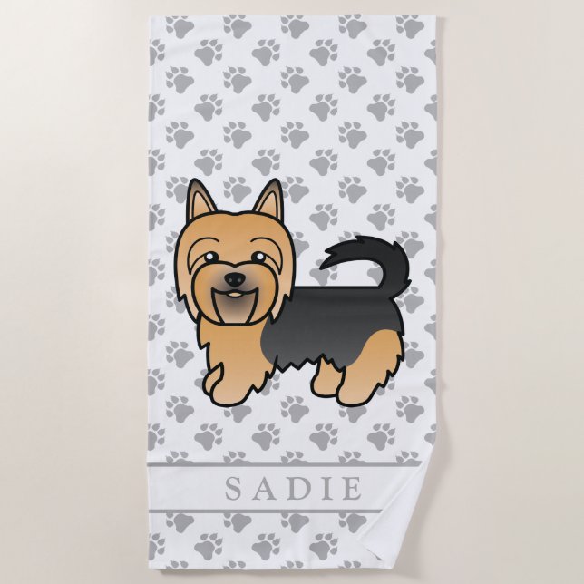 Serviette De Plage Bleu Et Tan Australian Terrier Dessin Dog & Nom (Devant)