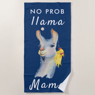 Serviette De Plage Bleu Funny Pas de Prob Llama Mama