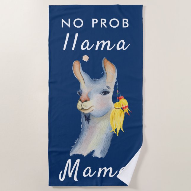 Serviette De Plage Bleu Funny Pas de Prob Llama Mama (Devant)