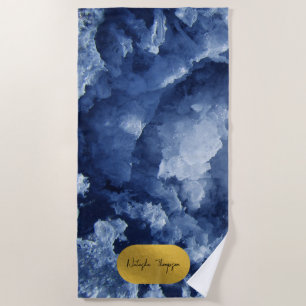 Serviette De Plage Bleu Gold Foil Crystals de mer Script de signature