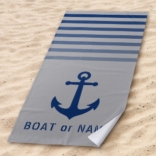 Serviette De Plage Bleu gris Ancre marine Votre nom ou bateau