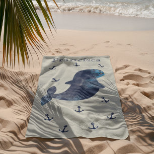 Serviette De Plage Bleu Gris Naval Ancres Baleine Mignonne Kawaii