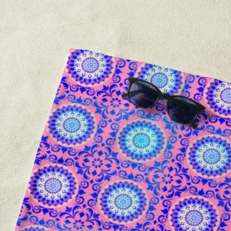 Serviette de plage bleu Mandala Motif rose Boho