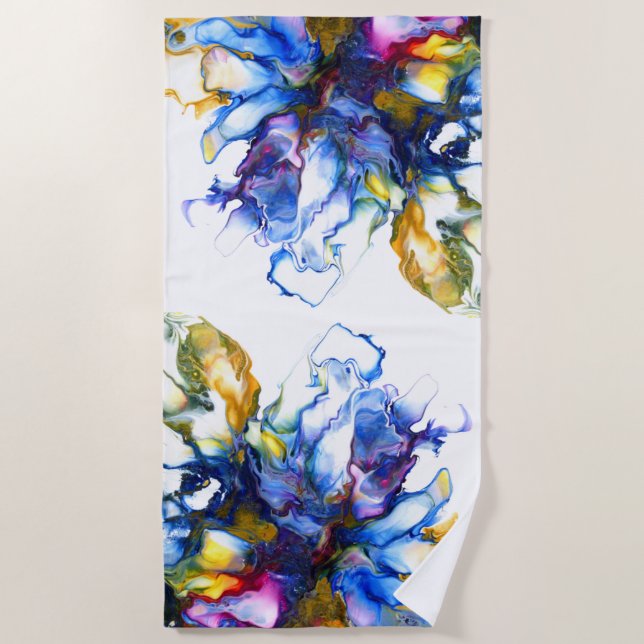 Serviette De Plage Bleu Marbre Agate Fluide Art (Devant)