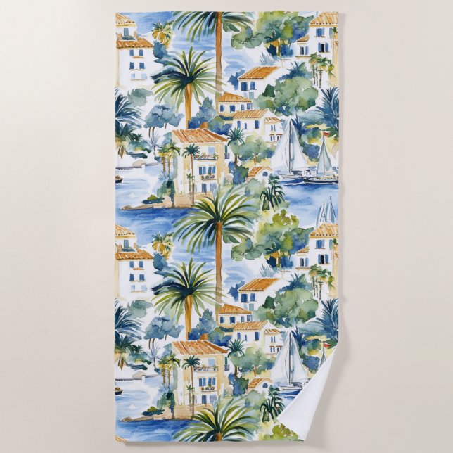 Serviette De Plage Bleu Méditerranéen Tropical   (Devant)