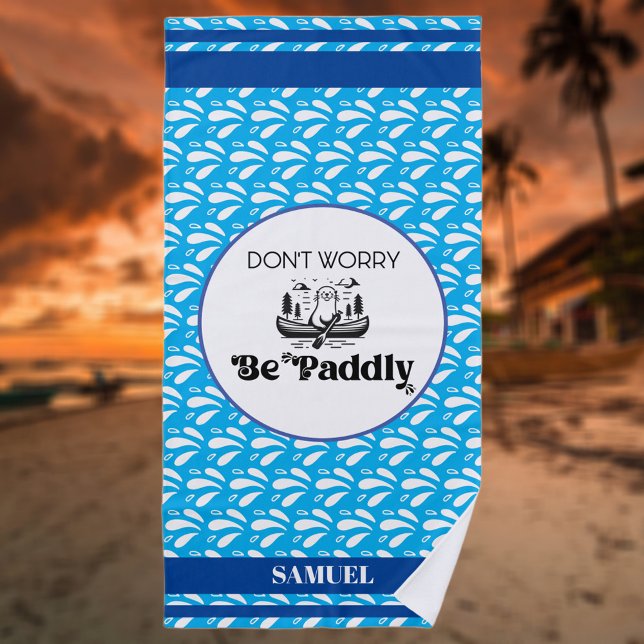 Serviette De Plage Bleu Motif d'eau rayures Rétro Canot Nom (Créateur téléchargé)