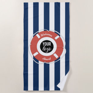 Serviette De Plage Bleu Nautique Accueil En Bord De Bateau Logo