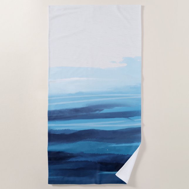 Serviette De Plage Bleu Océan Aquarelle Mer Abstraite Monogramme (Devant)