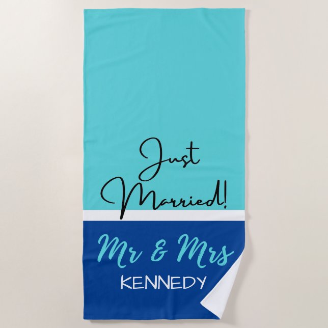 Serviette De Plage Bleu Personnalisé M. Et Mme Marié (Devant)