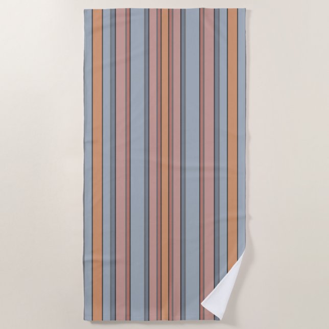Serviette De Plage Bleu rose gris Couleur Blocage Blocs Verticaux (Devant)