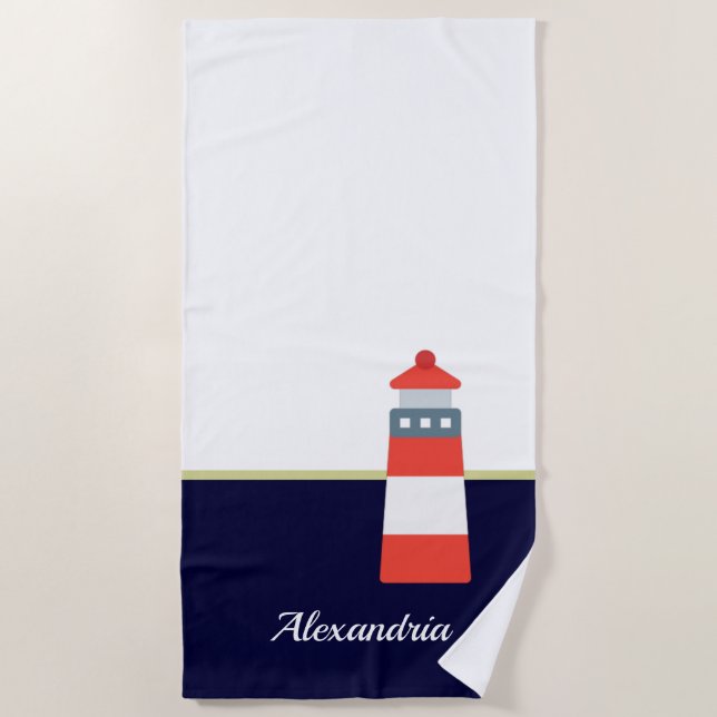 Serviette De Plage Bleu Rouge Blanc Bleu Nautique Marine (Devant)