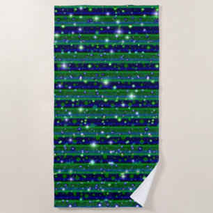 Serviette De Plage Bleu vert rayures avec étoiles et Raindrops