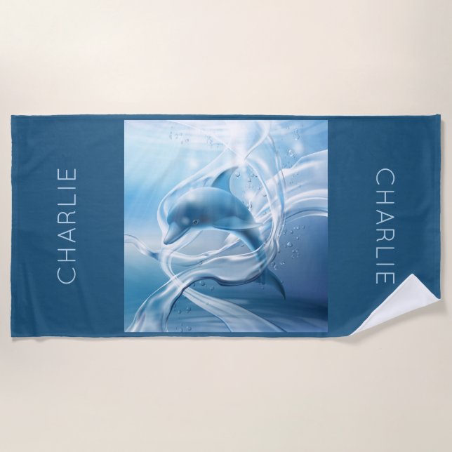 Serviette de plage bleue nommée faite sur commande (Devant)