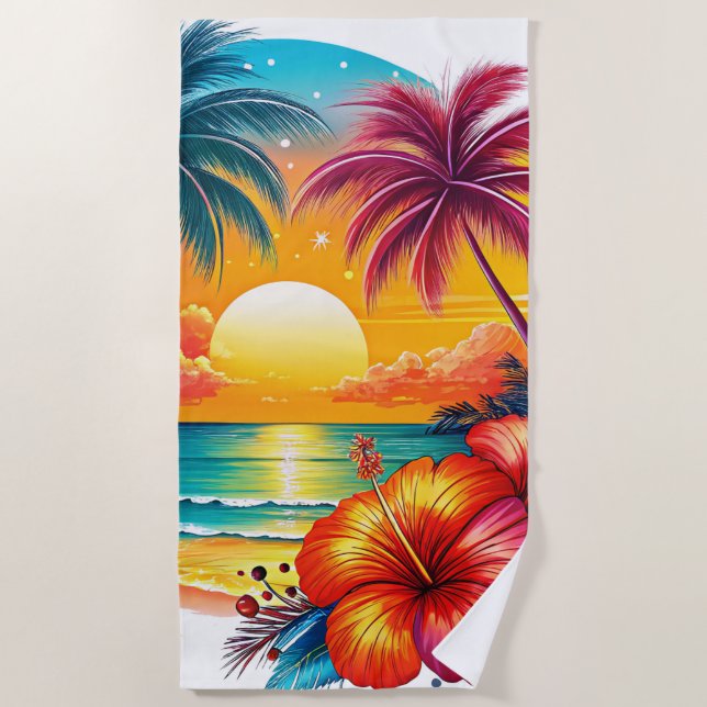 Serviette De Plage Bliss de coucher de soleil tropicale (Devant)