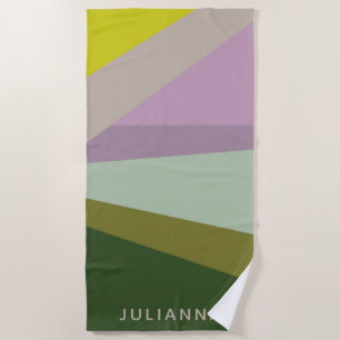 Serviette De Plage Bloc de couleur géométrique Lilac Green Personnali