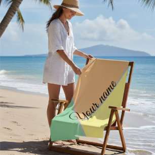 Serviette De Plage bloc de couleur pastel jaune orange vert motif