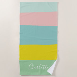Serviette De Plage Bloc de couleur pastel personnalisé été rayure