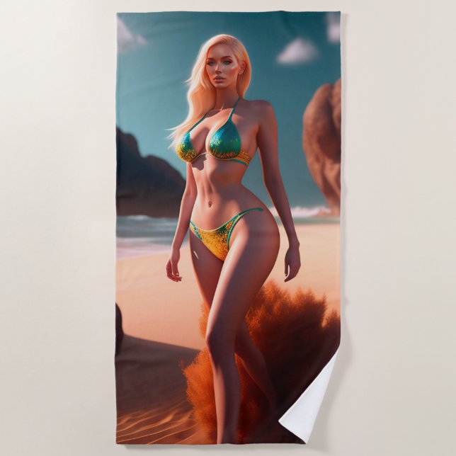 Serviette De Plage Blonde belle fille posant Beach Towel (Devant)