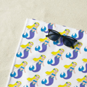 Serviette De Plage Blonde nage Sirène fille pourpre Queue Océan Mer