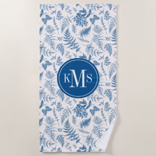Serviette De Plage Blue Garden Butterfly & Floral Garden Motif