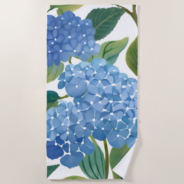 Serviette De Plage Blue Hydrangeas | Beau Floral Bush (Devant)
