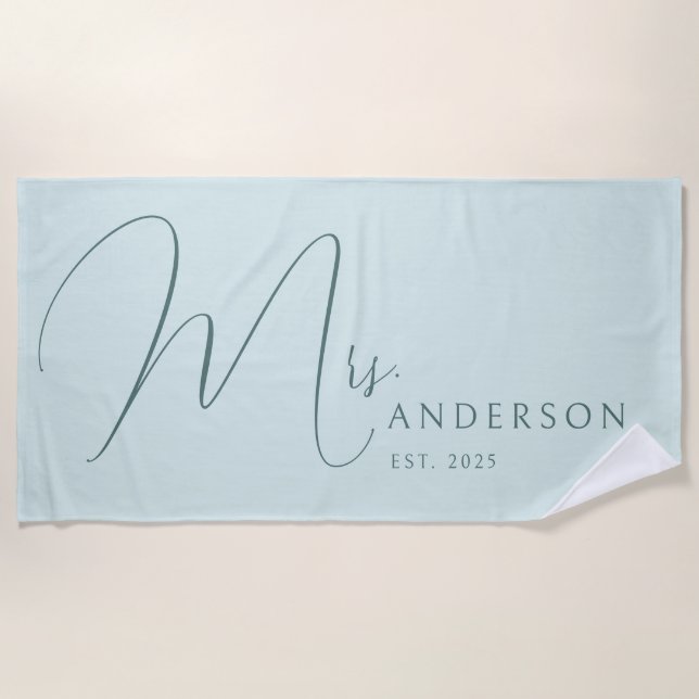 Serviette De Plage Blue Newlyweds Name Personalized Honeymoon (Devant)